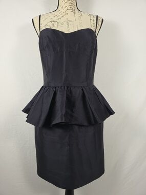 Chloe & Reese Black Silk Peplum Cocktail Dress Sweetheart Neckline - Size 8